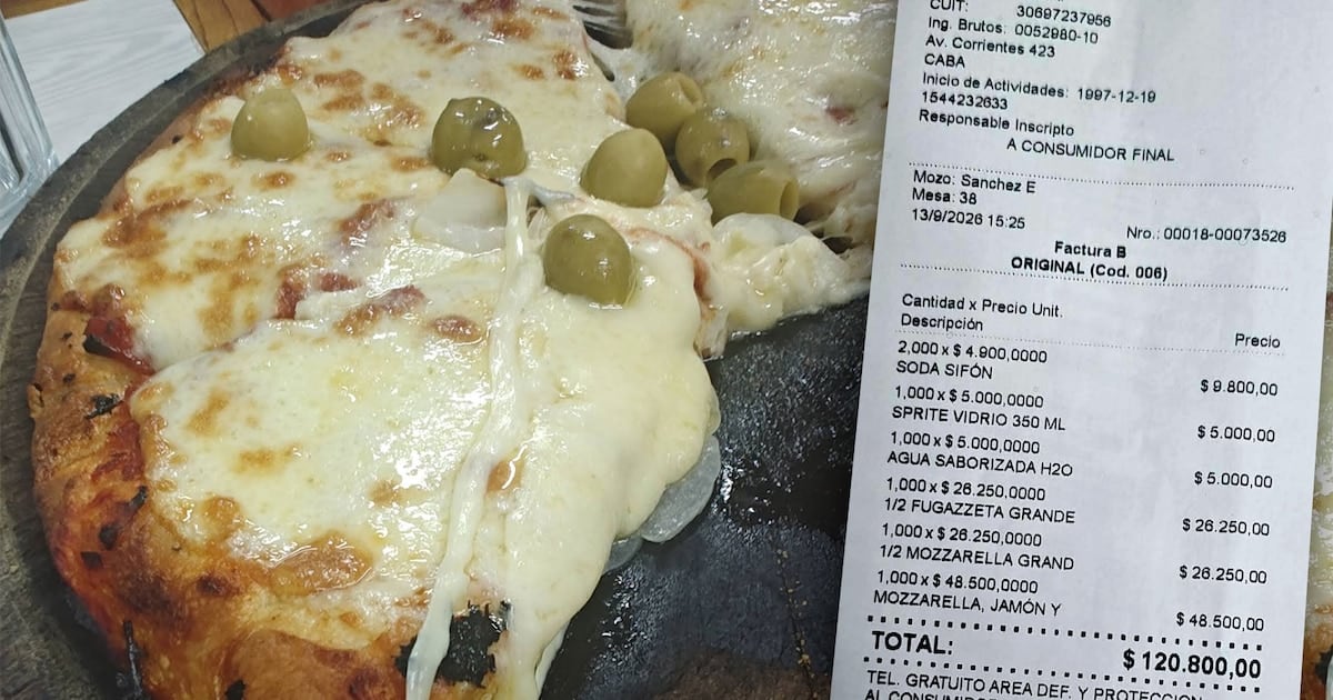 Una pizza entera con jamón a 48.500 pesos y dos sifones a 4.900: la cuenta de $120.800 que reabre el debate por el precio de la pizza en Buenos Aires